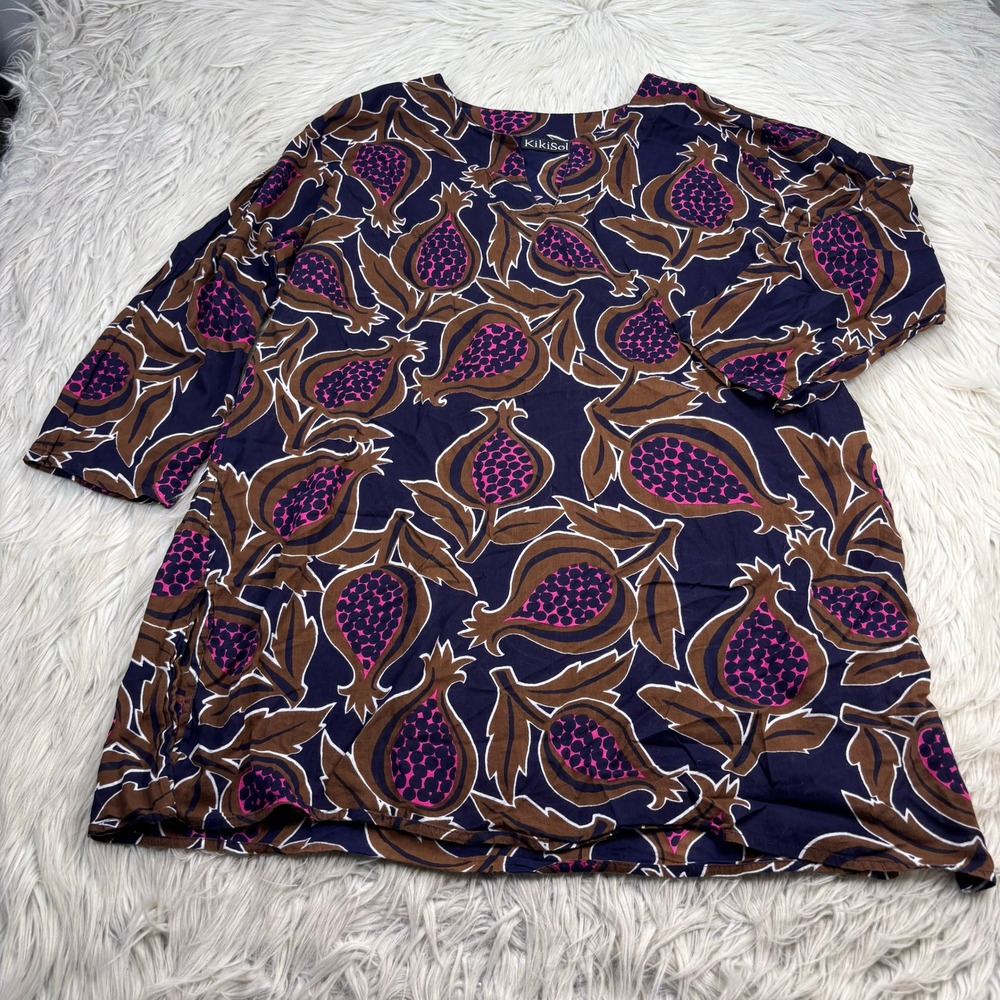 Kikisol Women's XL Light Wieght Cotton Tunic Top Floral Fig Coverup Resort Beach